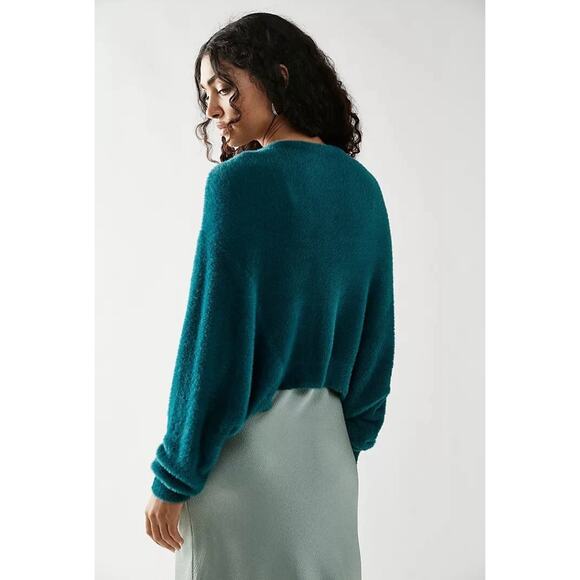 FREE PEOPLE FP ONE WYATT CARDI SOFT FUZZY BUTTON FRONT CARDIGAN TEAL Size XS - Picture 2 of 9